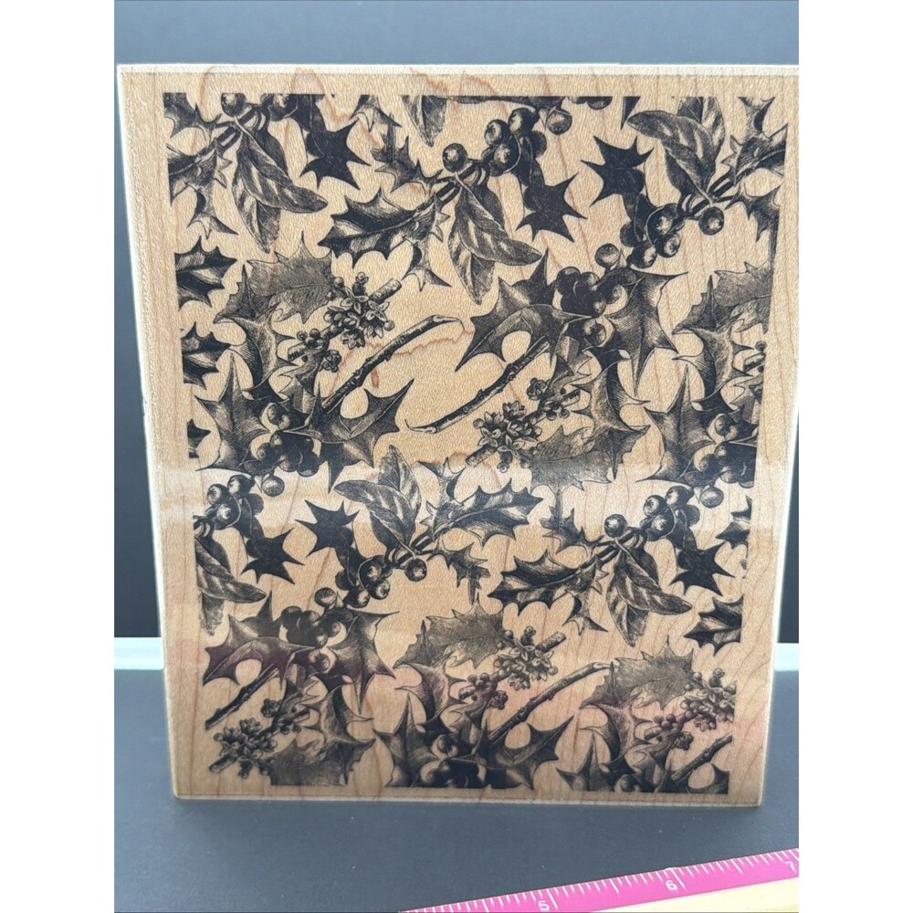 Paper Inspirations Christmas Ornate Holly Background wood stamp